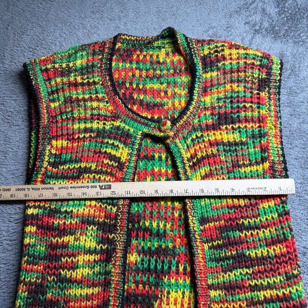 Handmade Crochet Long Cardigan Vest Rasta Boho Festival Open Front Pockets - Picture 6 of 7